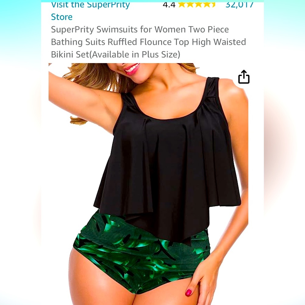 2 piece plus sized high waisted swim suit.